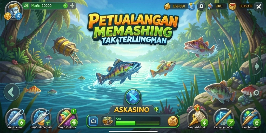 Tampilan seru gameplay ASKASINO dengan memancing ikan besar.
