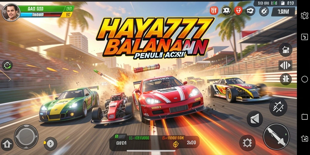 Screenshot gameplay HAYA777 menampilkan aksi balapan yang intens dan mendebarkan.