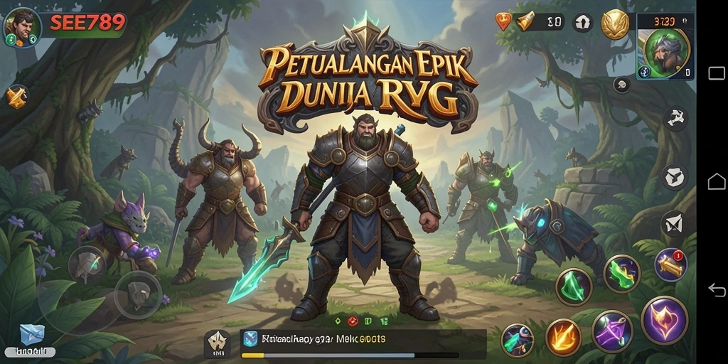 Tangkapan layar gameplay SEE789 menampilkan pertempuran epik di dunia RPG.