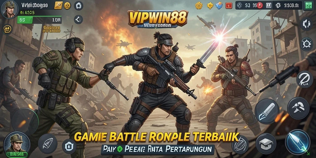 Screenshot gameplay VIPWIN88 menampilkan pertempuran seru di arena Battle Royale.
